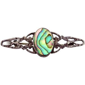 Antique Art Nouveau Sterling Silver Abalone Shell Cabochon Brooch Pin